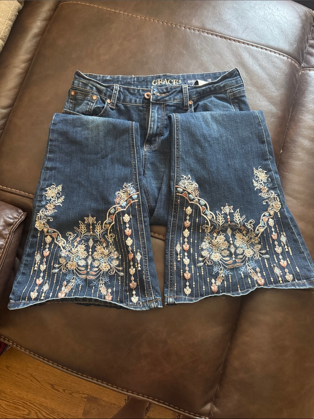 Grace in LA Wide-Leg Jeans with Floral Embroidery